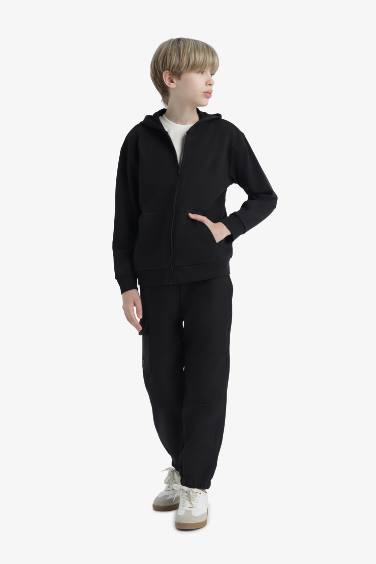 Boy Basic Hooded Zippered Sweatshirt