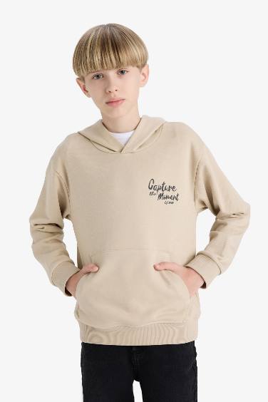 سويت شيرت ولادي قصة عادية بغطاء للرأس ببطانة ناعمة