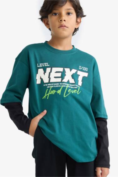Boy Oversize Fit Crew Neck Long Sleeve T-Shirt