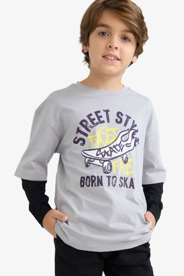 Boy Oversize Loose Fit Crew Neck Printed T-Shirt