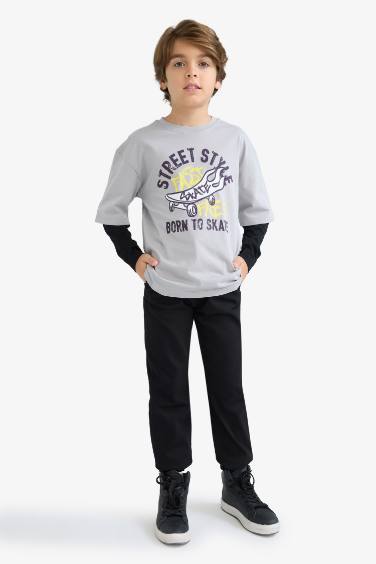 Boy Oversize Loose Fit Crew Neck Printed T-Shirt