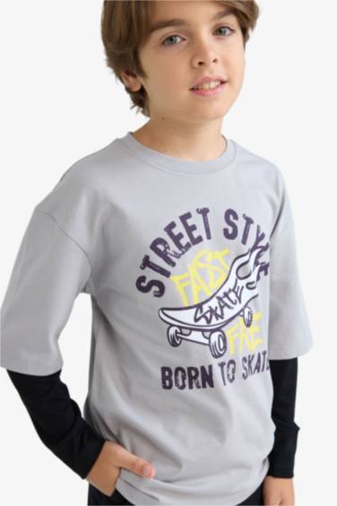 Boy Oversize Loose Fit Crew Neck Printed T-Shirt