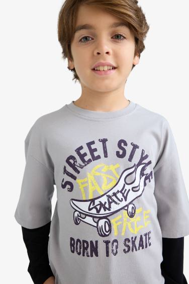 Boy Oversize Loose Fit Crew Neck Printed T-Shirt