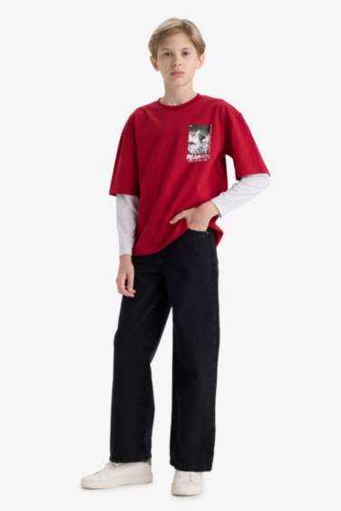 تيشيرت أولاد كم طويل اوفر سايز برقبة مستديرة