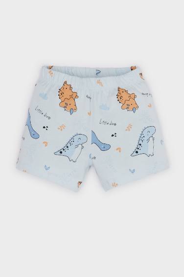 طقم بيجاما بيبي اولادي أزرق قصة عادية بطبعة ديناصور - قطعتين