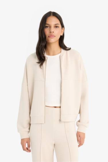 سترة قصة مريحة بياقة القاضي بساق بسحاب