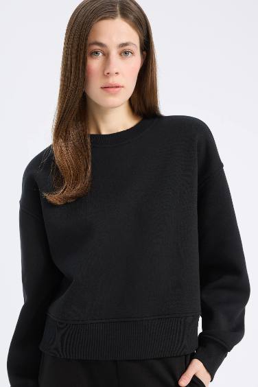 Boxy Fit Crew Neck Basic Thick Sweatshirt