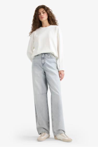 تيشيرت ردن طويل قصة فضفاضة برقبة مستديرة