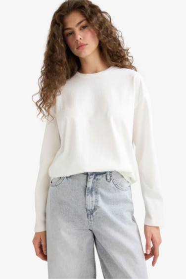 تيشيرت ردن طويل قصة فضفاضة برقبة مستديرة