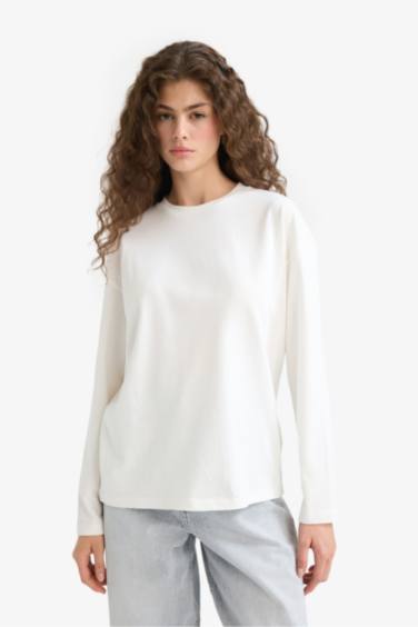 تيشيرت ردن طويل قصة فضفاضة برقبة مستديرة