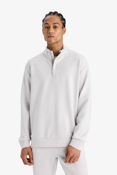 DeFactoFit Standart Fit Dik Yaka Yarım Fermuarlı Modal Sporcu Sweatshirt