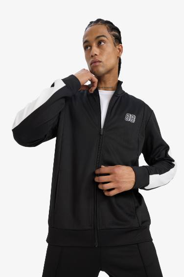 DeFactoFit Standard Fit High Neck Pique Cardigan