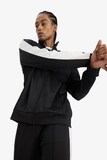 DeFactoFit Standard Fit High Neck Pique Cardigan