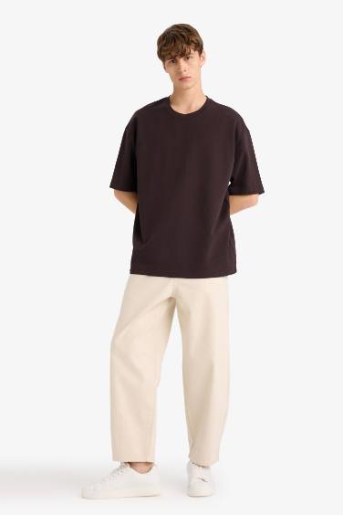 تيشيرت نص كم اوفر سايز برقبة مستديرة