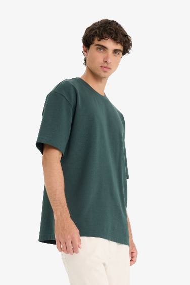 Oversize Geniş Kalıp Bisiklet Yaka Ağır Kumaş Basic Düz Kısa Kollu Tişört