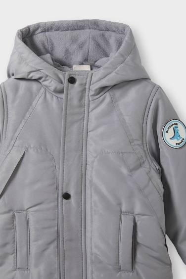 Erkek Bebek Su Geçirmez Kapüşonlu Fermuarlı Çıtçıtlı Mont