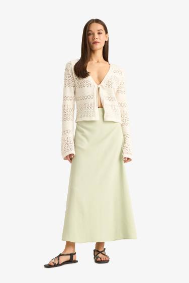 A-силуэт макси юбка из льняной смеси с высокой талией