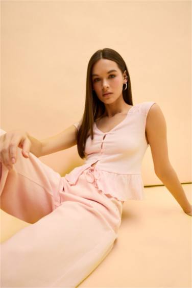 بلوزة منسوج نص ردن قصة عادية بياخة V