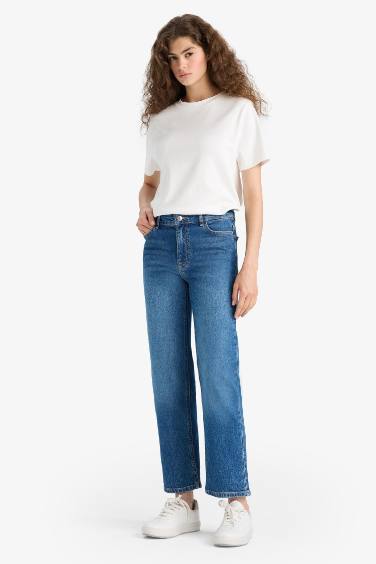 Comfort Straight Yüksek Bel Bilek Boy Jean Yıkamalı Pantolon