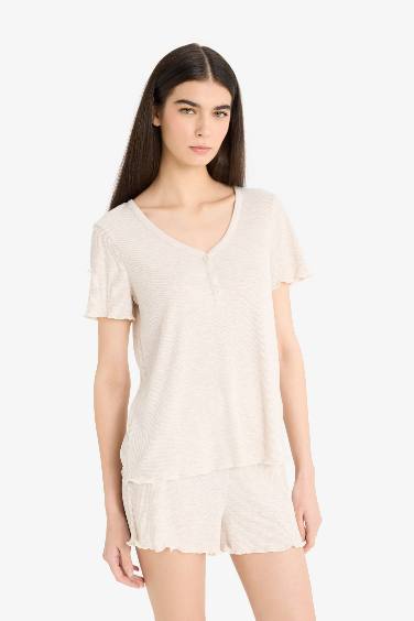 Fall in Love Regular Fit Ribbon Top Shorts 2 Piece Pajama Set