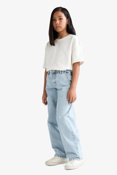 بنطلون جينز باجي فيت بناتي برجل واسع