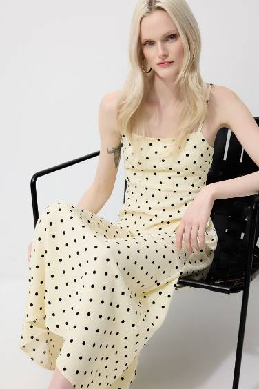 U Neck Polka Dot Crepe Strappy Maxi Dress