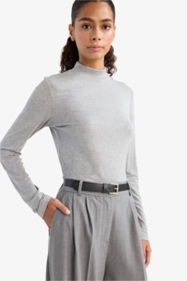 Slim Fit Long Sleeve Stand Collar T-shirt