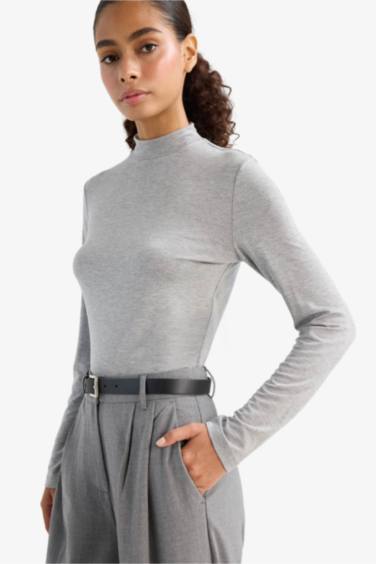 Slim Fit Long Sleeve Stand Collar T-shirt