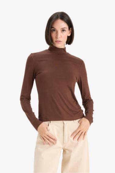 Slim Fit Long Sleeve Stand Collar T-shirt