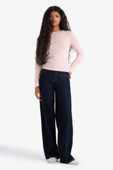 تيشيرت ردن طويل سادة بيزك سليم فيت بياخة مستديرة