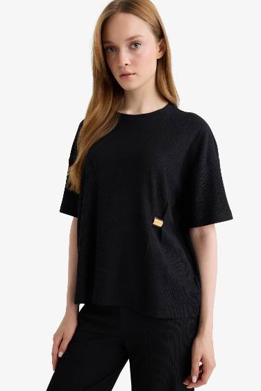 Regular Fit Crew Neck Crepe T-Shirt