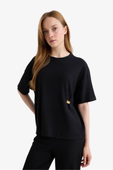 Regular Fit Crew Neck Crepe T-Shirt