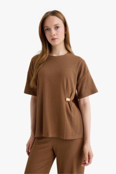 Regular Fit Crew Neck Crepe T-Shirt