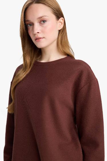 تيشيرت ردن طويل قصة عادية محاك برقبة مستديرة