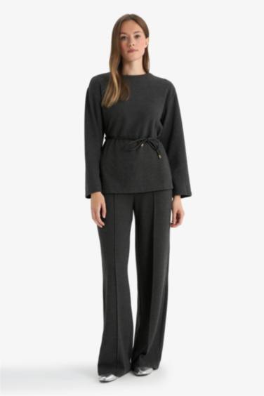 Wide Leg Regular Hem Trousers