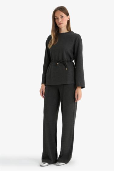 Wide Leg Regular Hem Trousers