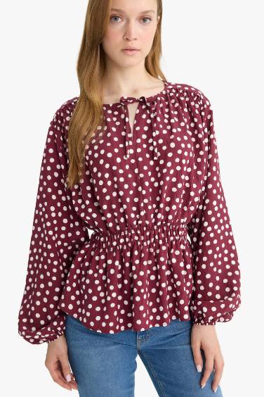 Blouse à pois à manches longues et col rond Coupe régulière