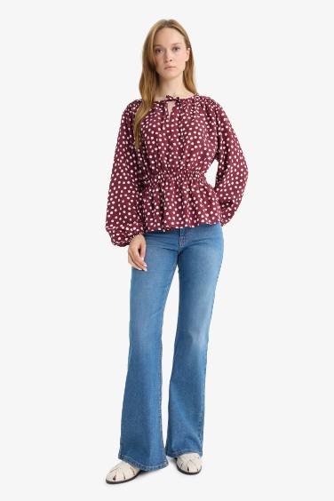 Blouse à pois à manches longues et col rond Coupe régulière