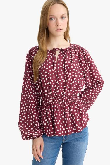 Blouse à pois à manches longues et col rond Coupe régulière