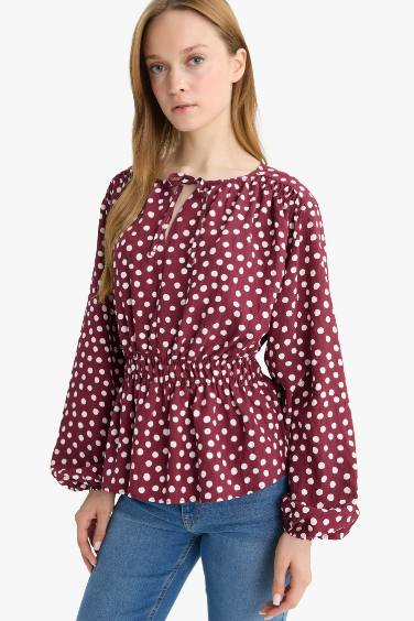 Blouse à pois à manches longues et col rond Coupe régulière