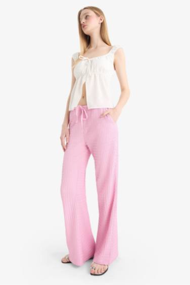 Flare Fit Elastic Waist Crepe Trousers