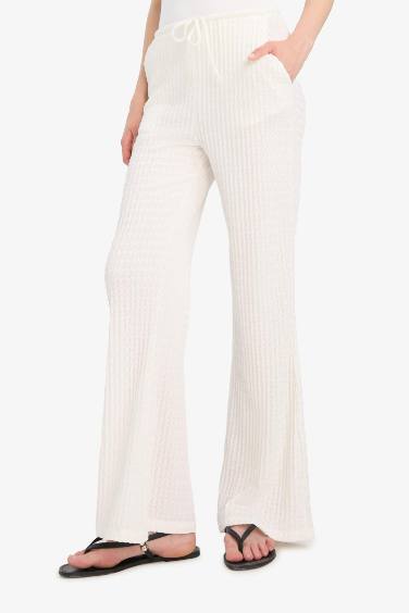 Flare Fit Elastic Waist Crepe Trousers