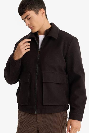 Regular Fit Shirt Collar Zippered Jacket