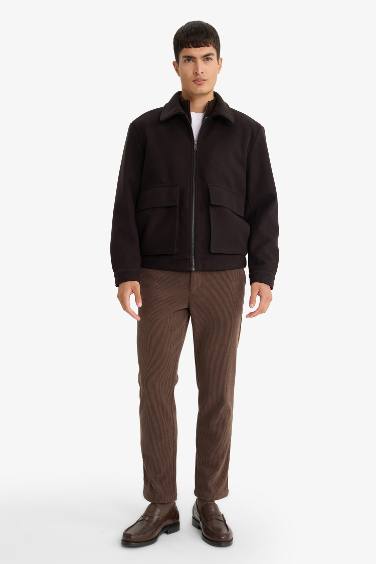 Regular Fit Shirt Collar Zippered Jacket