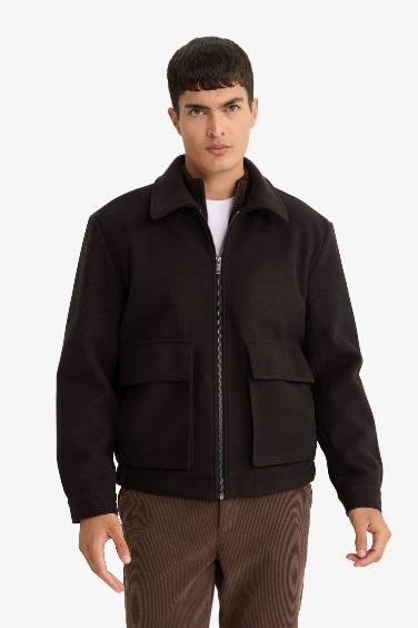 Regular Fit Shirt Collar Zippered Jacket