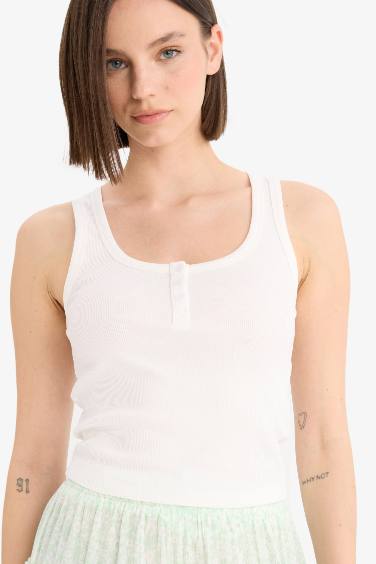 Slim Fit Camisole Button Neck Tank Top