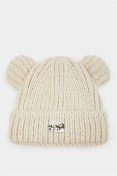 Девочка Младенец Трикотажная Шапка с Нашивкой и Ушками