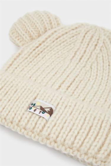 Девочка Младенец Трикотажная Шапка с Нашивкой и Ушками