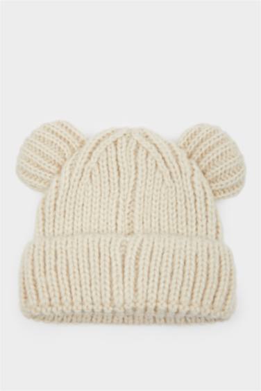 Девочка Младенец Трикотажная Шапка с Нашивкой и Ушками
