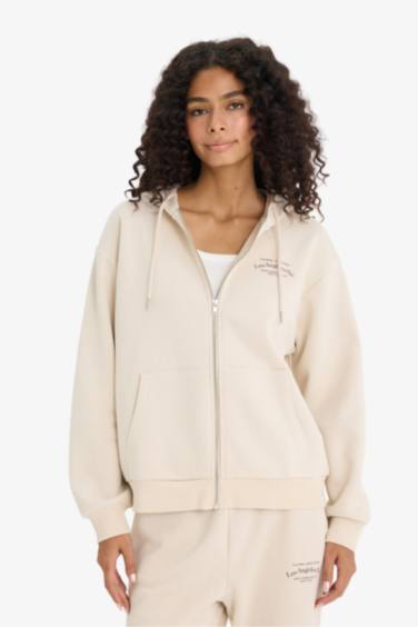 Oversize Fit Hooded Printed Thick Fabric Cardigan